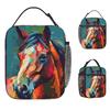 Vibrant Watercolor Horse Lunch Bag For Child Custom Lunch Box Cute Outdoor Picnic Cooler Bag Portable Oxford Thermal Lunch Bags