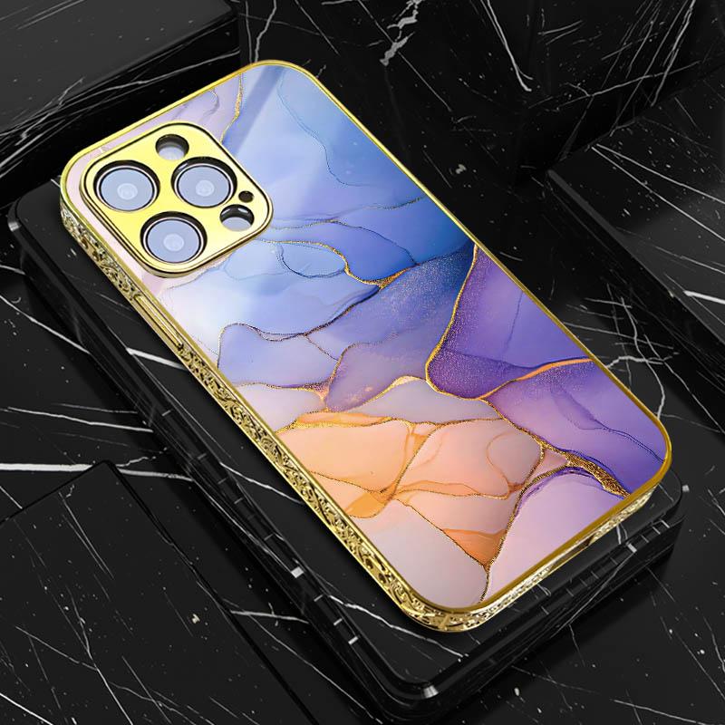 Exquisite Marble Patterned Phone Case For iPhone 17 16 15 14 13 12 11 18 Pro Max with Vivid Hues and Gold Accents for Luxe Style