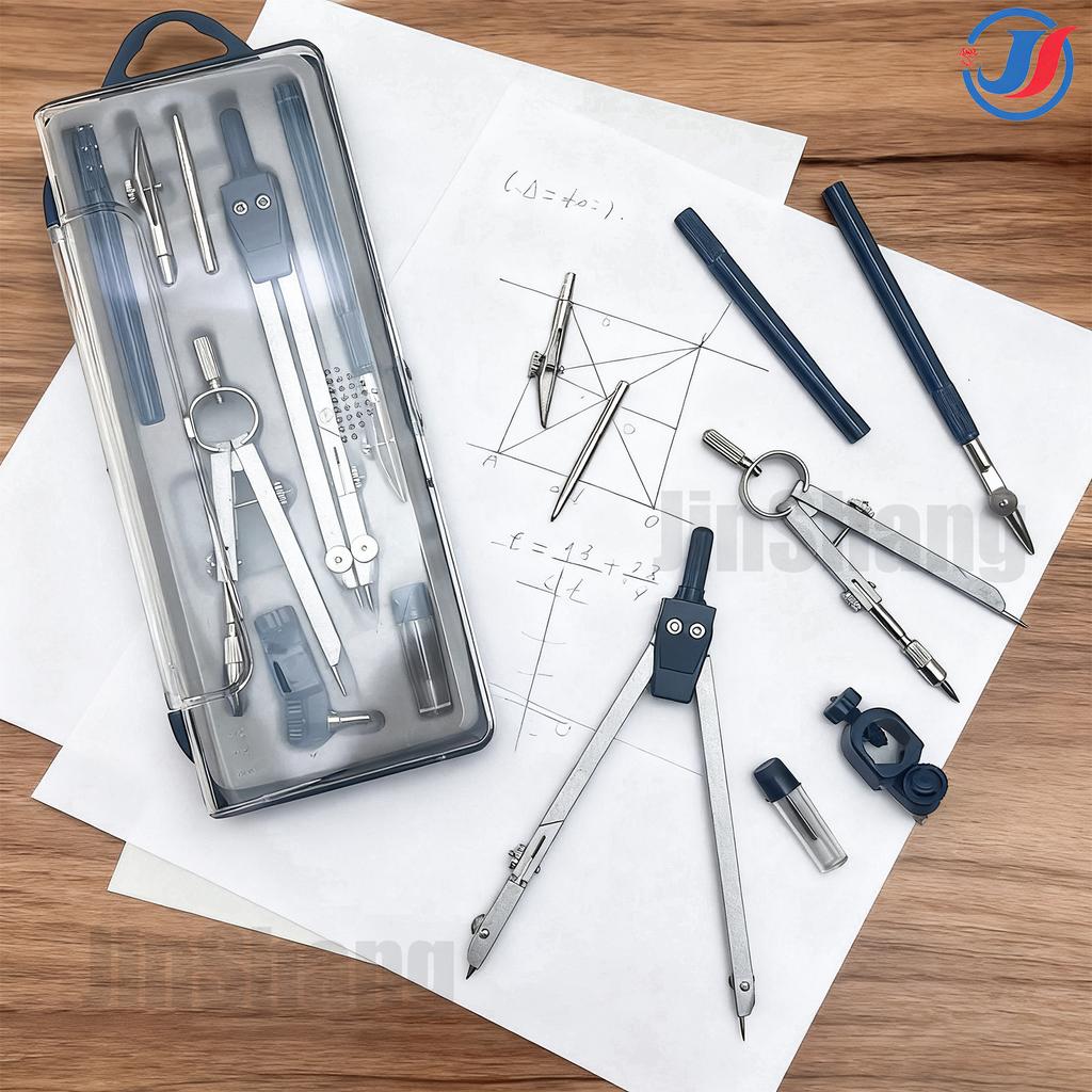 Professionelles Geometrieset Metallzirkel, 8-teilig, Geometrie-Präzisionswerkzeugset mit zerbrochener Aufbewahrungsbox, Zeichenwerkzeuge und Zeichnen