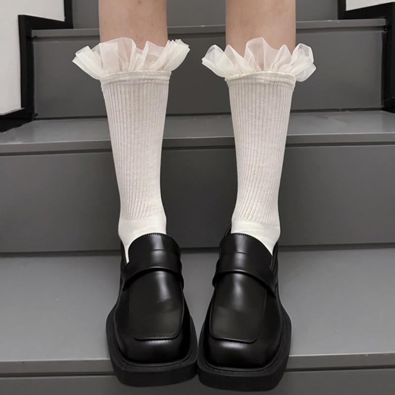 Designer Mesh Lace Ballet-Style Mid-Tube Socks for Girls - Trendy Japanese JK Internet Celebrity Style