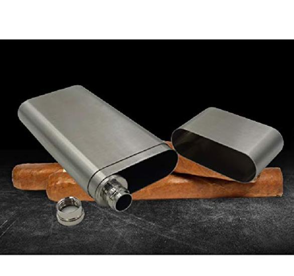 Bestler Skittle Bottle 2oz Portable Whiskey Bottle Flask Cigar Case for 2 Cigars FLAT