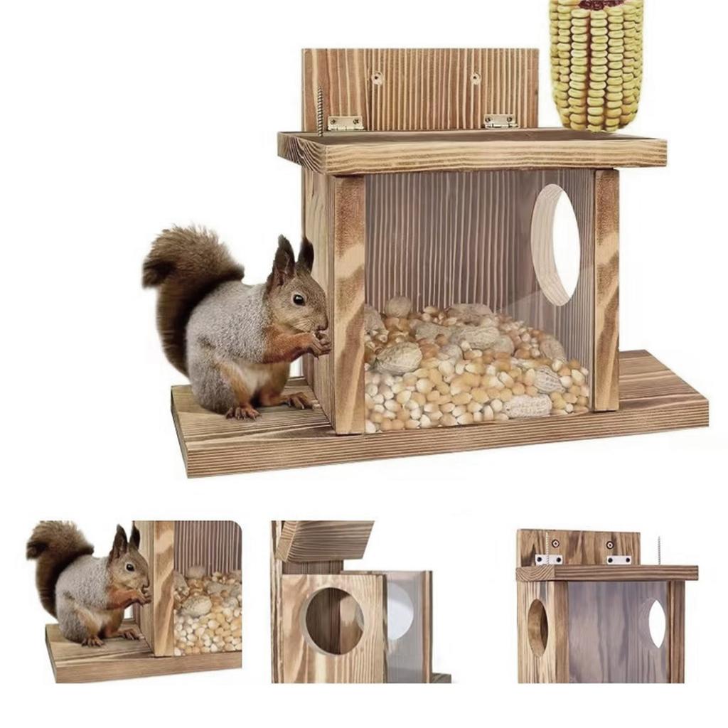 Wooden Handicrafts Of Squirrel Feeders For Outdoor Courtyard Decoration