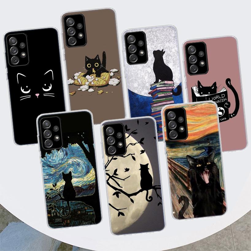 Black Cat Cartoon Cute Phone Case For Samsung Galaxy A55 A54 A53 A52 A15 A14 A13 A12 A35 A34 A33 A32 A25 A24 A23 A22 A04S A03S A