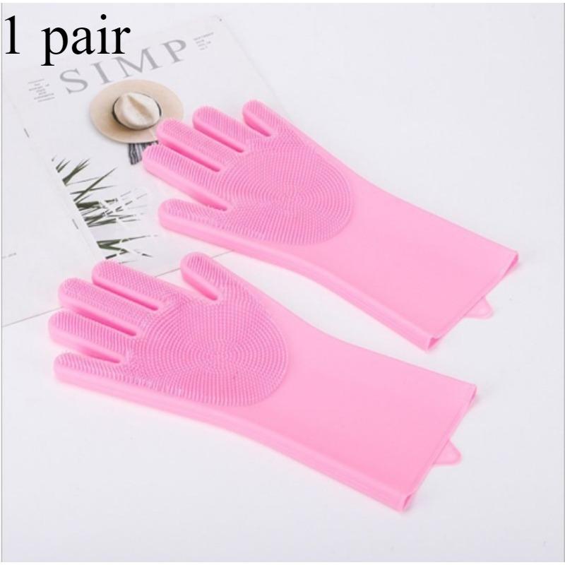 Multifunctional Dishwashing Cleaning Gloves Silicone Rubber Dish Washing Gloves for Household Scrubber Kitchen Cleaning Tools розовый
