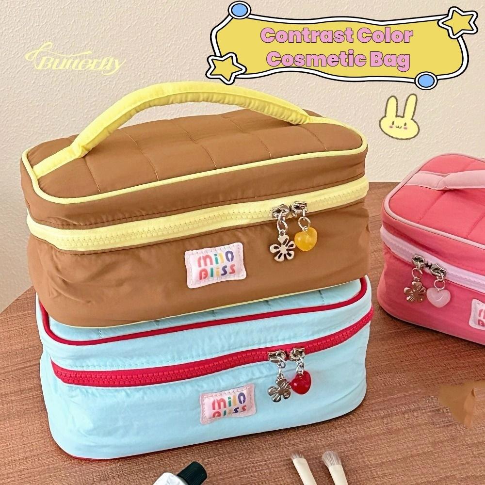 Handbag Contrast Color Cosmetic Bag Macaron Color Toiletries Bag Sweet Fresh Makeup Bags  Student
