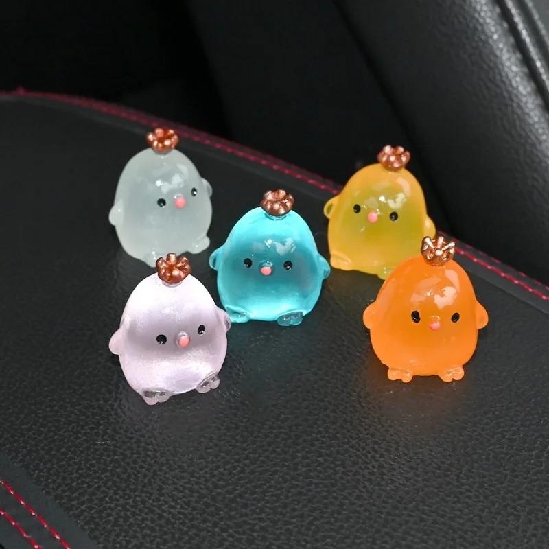 Mini Car Luminous Chicken Ornaments Cartoon Noctilucent Chicken Resin Doll Car Pendant Cute Car Interior Decoration Accessories