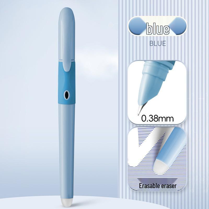 Blue Erasable Fountain Pen for Students with Refillable Heat-Erase Ink and Eraser, Ideal for Writing Practice