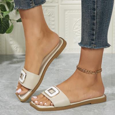2024 Fashion Shoes for Women Basic Women's Slippers Fashion Metal Decoration Daily Slippers Women New Peep Toe Flat Slippers