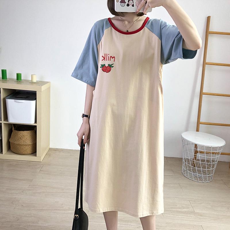 Summer Maternity & Nursing Dress: Short Sleeve Cotton Nightgown for Postpartum Moms