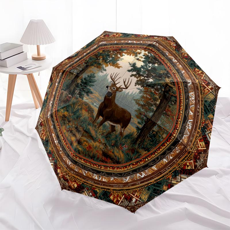 0106 Vintage Native American Style Animals  pattern, automatic folding umbrella, portable and foldable design, 8 ribs, a Christmas or birthday gift.