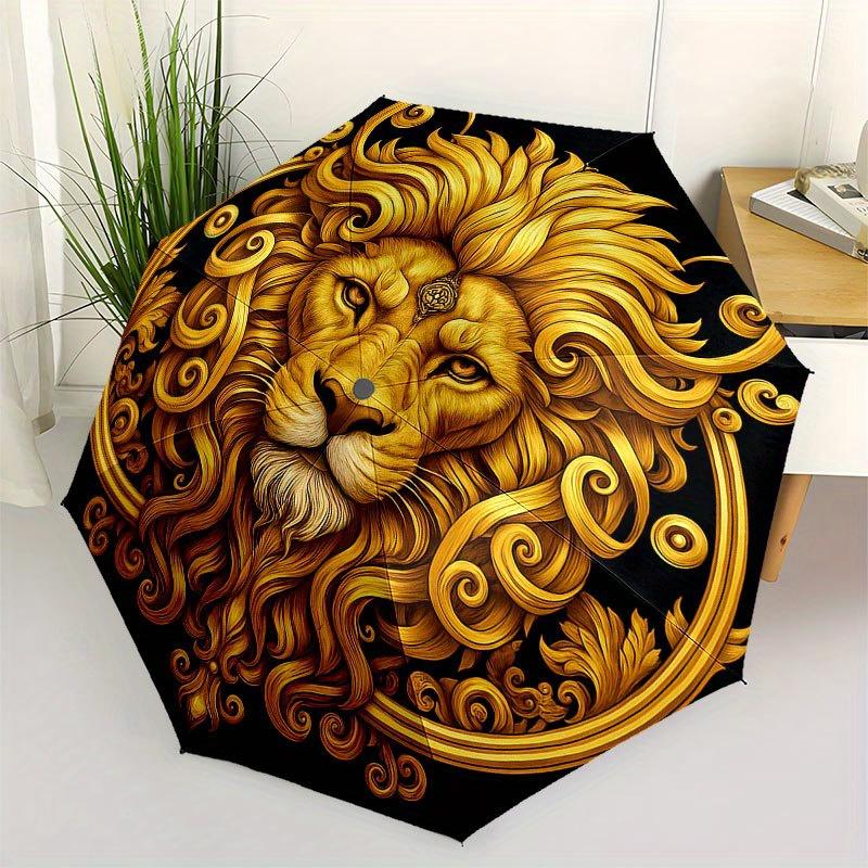 

Golden Lion Head Ornament, Luxury Decorative Emblem Umbrella, Cute Umbrella with Cute Design, Portable 3-Fold Compact Umbrella for Men & Women, Valent
