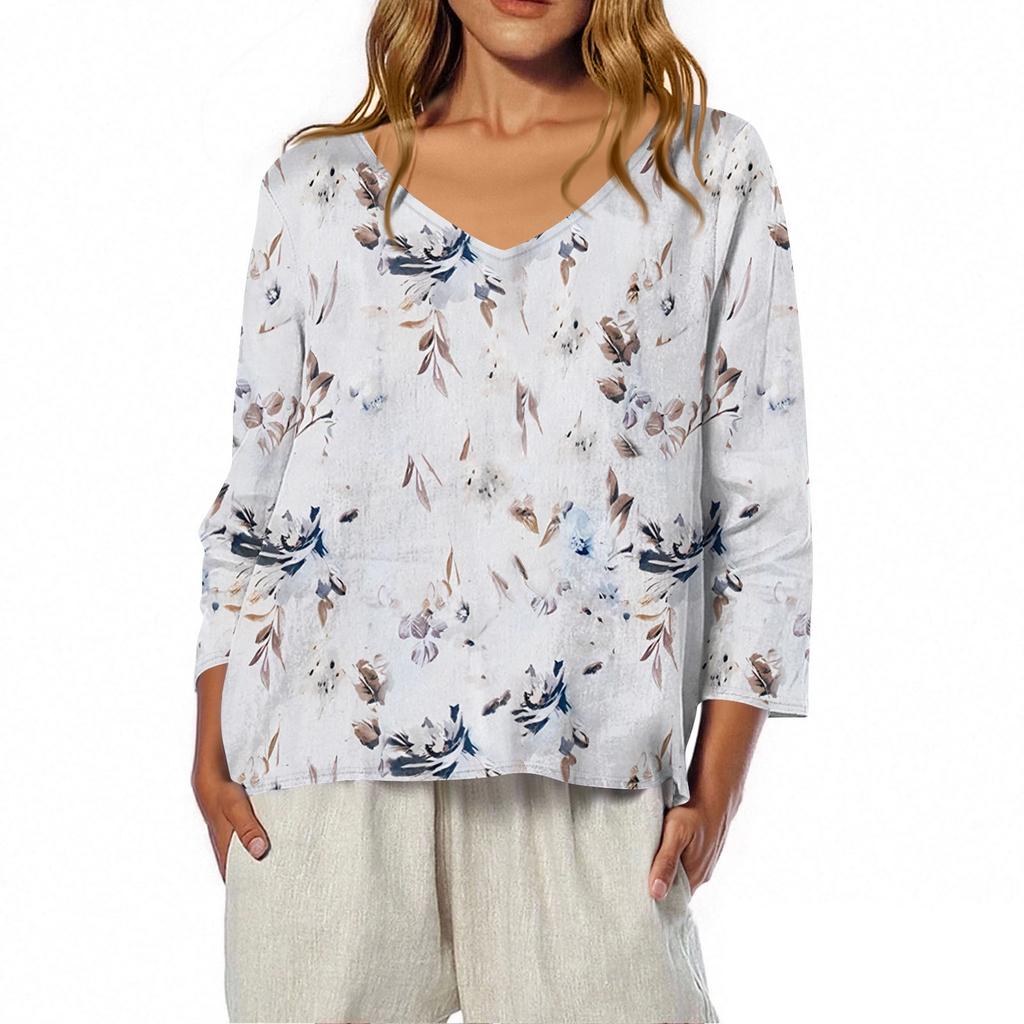 3/4 Length Sleeve Womens Tops Summer Trendy  V-Neck Blouses Dressy Casual  T-Shirt Summer Outfits Beach Vacation