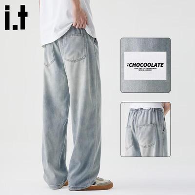 CHOCOOLATEit Herren American Retro Gewaschene Gerade Weite Jeans