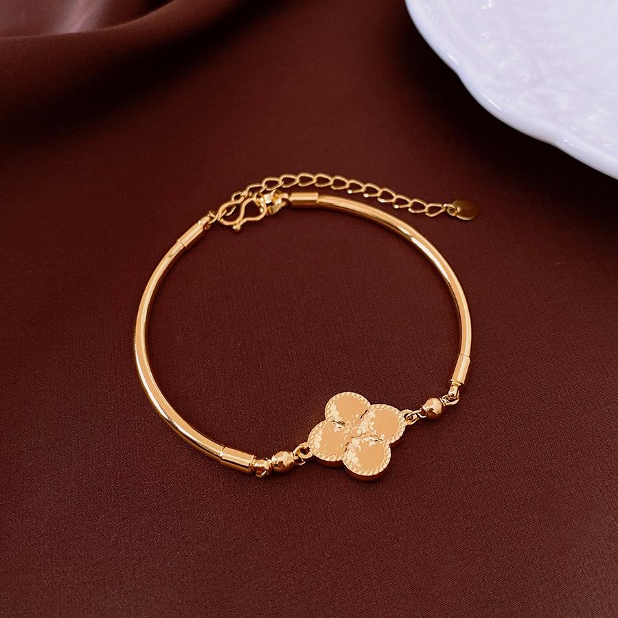 18k Gold-Plated Flower Gourd Bracelet: Chic Chinese Style, Versatile Fashion Bangle, Elegant Women's Hand Jewelry