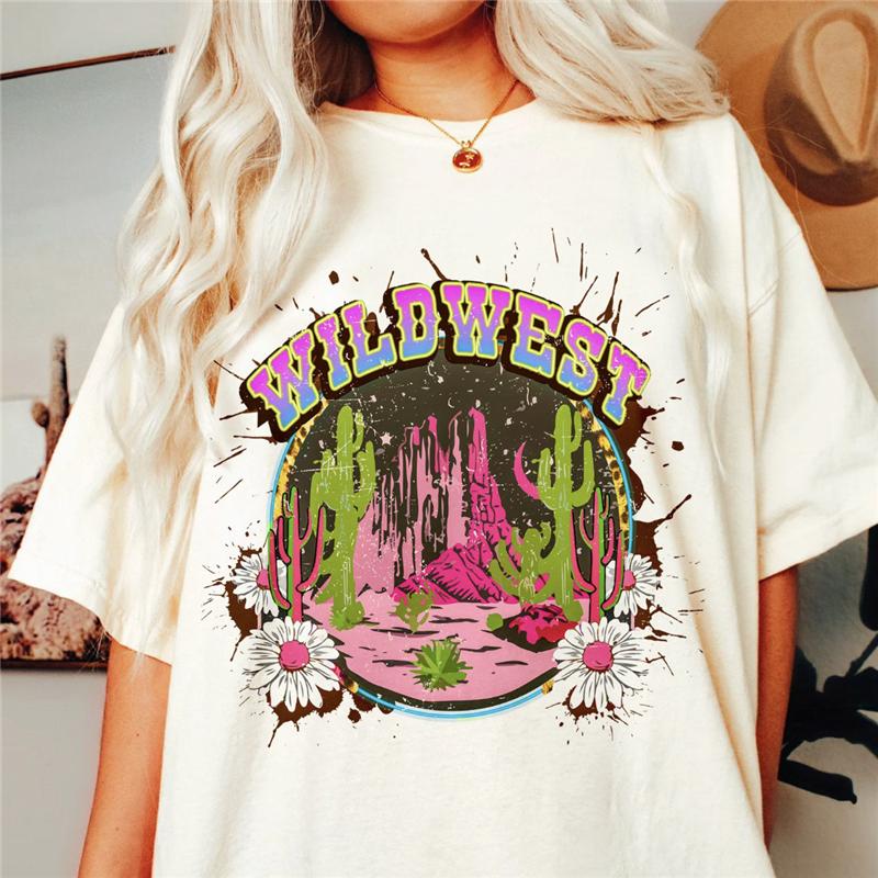 Western Denim Print T-shirt Plus Size Women Pure White Clothing Casual Trendy Short Sleeve Female O-Neck Oversize Tees