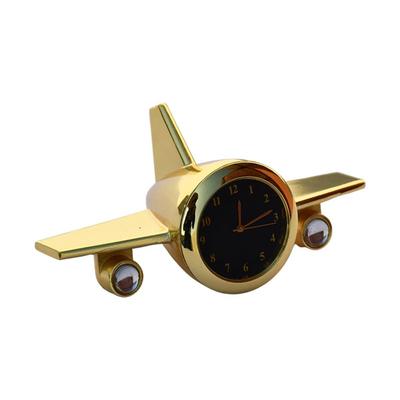 Flugzeug-Tischuhr, Schaustück – Flugzeuguhr für Bürotisch, Arbeitstisch – Firmengeschenk für Kunden, Mitarbeiter, Männer, Jungen (golden)