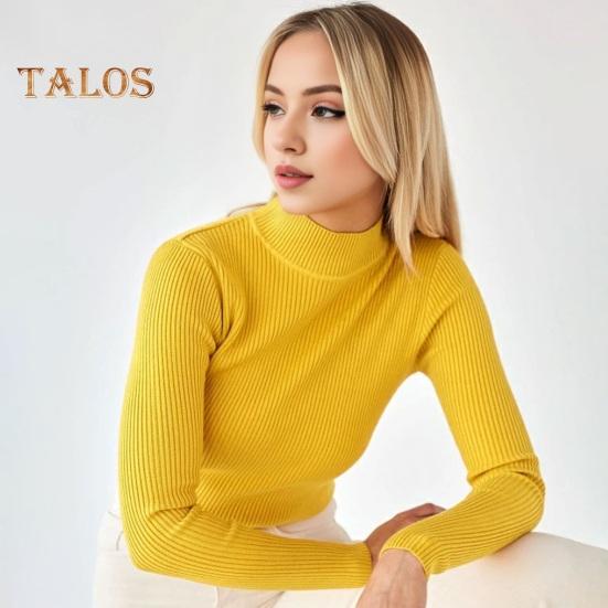 Cămașă cu fundul de tricotat pentru femei, cu jumătate de guler înalt, mânecă lungă, culoare solidă, cu fundul subțire, tricotaje calde cu nervuri