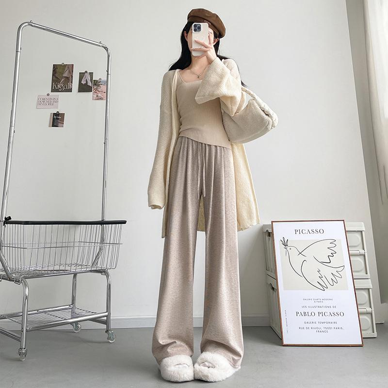 White Glutinous Rice Pants Women's Autumn New Straight Pants Small Drooping Lazy Relaxed Casual Wide-leg Pants