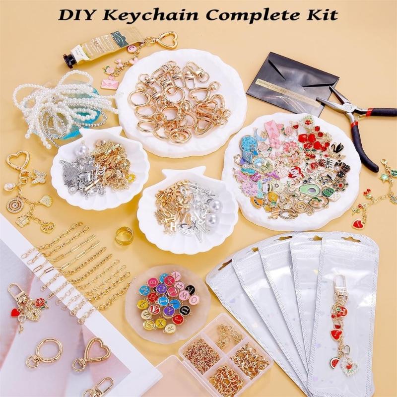 Keychain Craft Set with Alloy Charm Keyring Making Materials Alloy Texture for Jewelry Making and Other Accessories