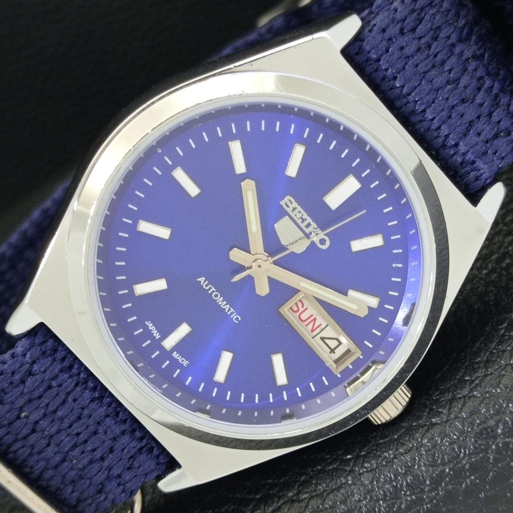 MENS VINTAGE SEIKO 5 AUTOMATIC REFURBISHED JAPAN BLUE COLOR DIAL WATCH a440654-4 Sk-a440654
