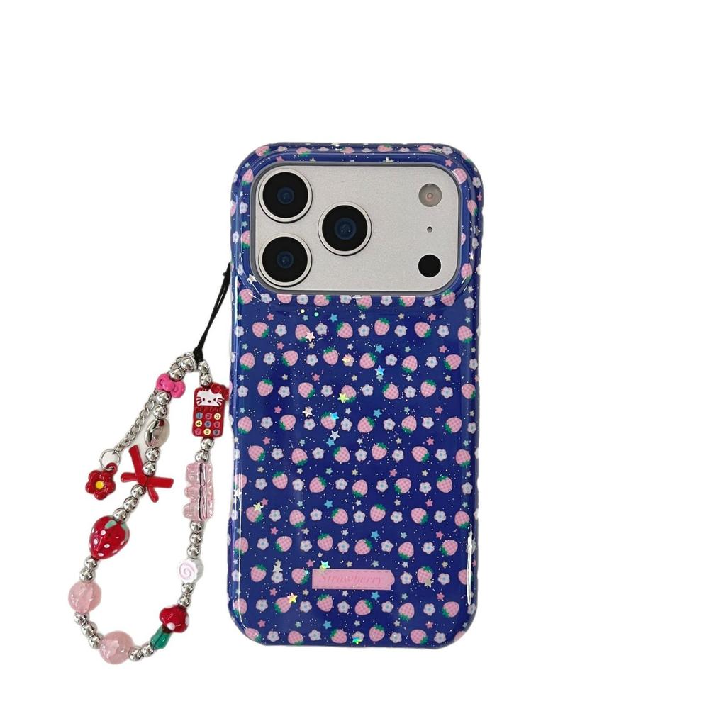 Korean Style Strawberry iPhone 14/15/16/17 Pro Max Blue Phone Case for Women
