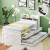 Einzelbett Massivholz Kiefer 90x190 Multifunktional mit Ausziehschublade Lattenrost, Nachttisch mit Regalen mit USB-Anschluss Jugendbett Gästebett Weiß