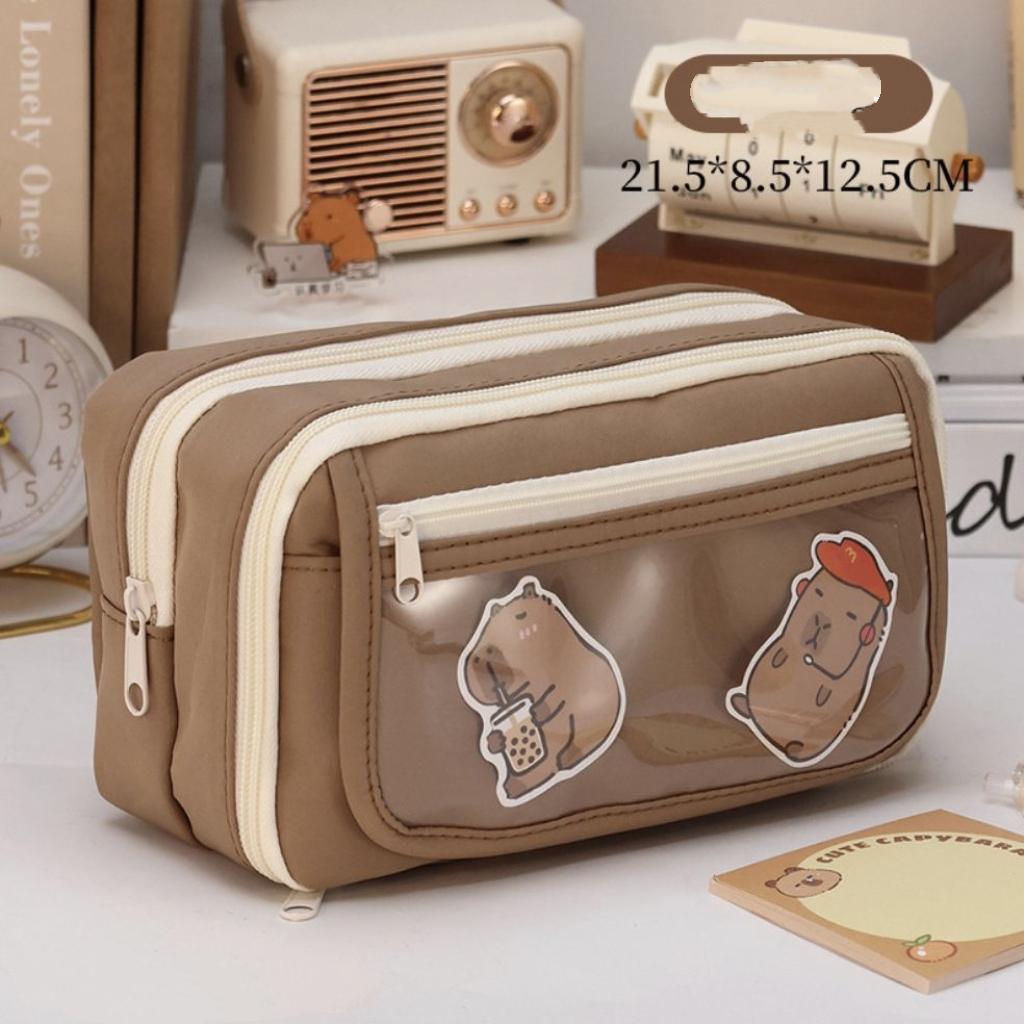 Trending Capybara Pencil Case - Large Capacity 9-Tier Transparent Storage Organizer with Flip Top, Cute Aesthetic Multi-Layer Stationery Pouch
