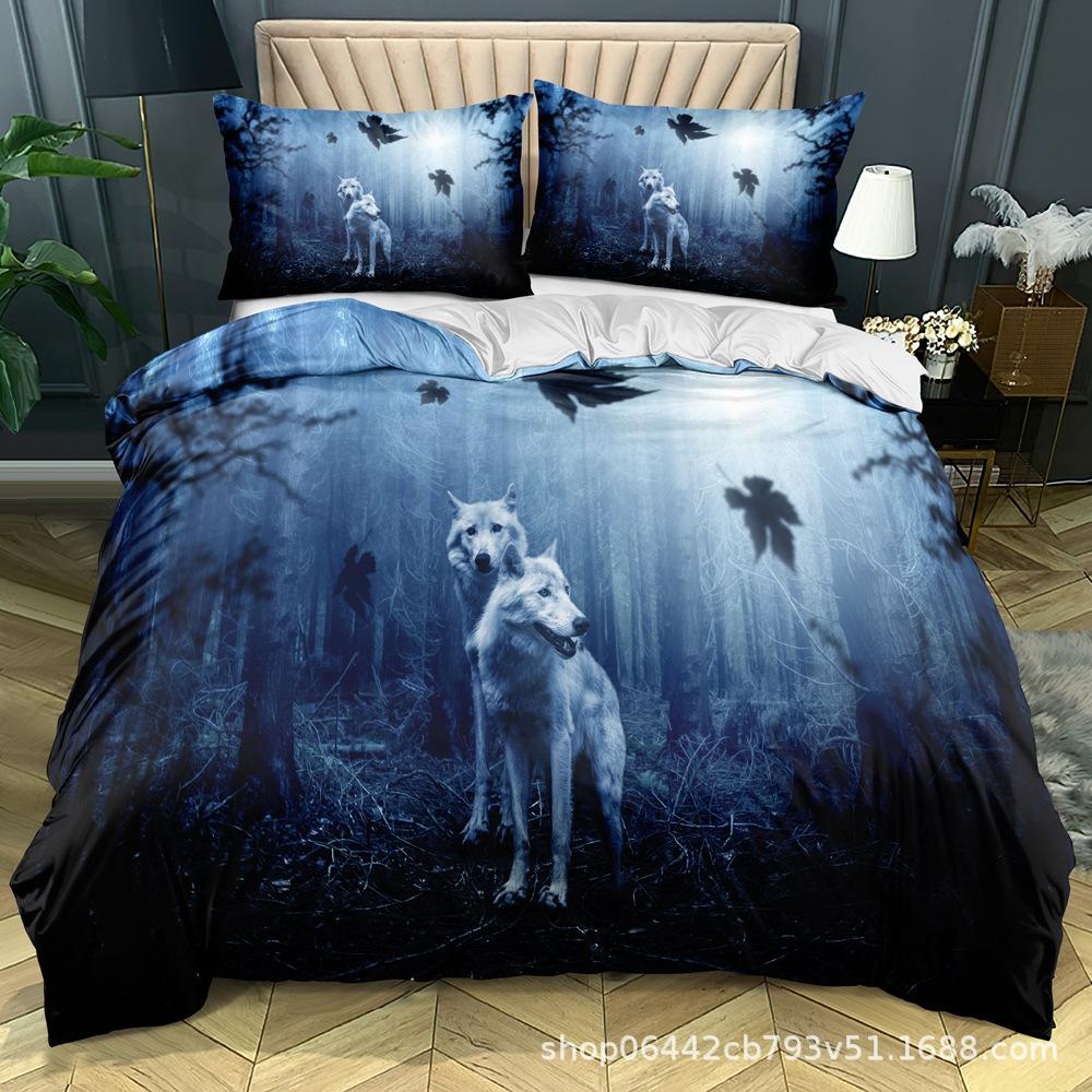 Wolf Themed Bedding Set with Animal Pattern Down Duvet and Pillowcase 2/3 Pieces of Microfiber Fabric Washable and Quick Drying Home Decoration