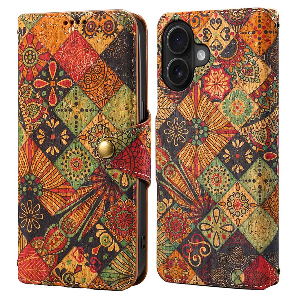 For iPhone 16 Plus Case Flower Printing Stand PU Leather Protective Phone Cover