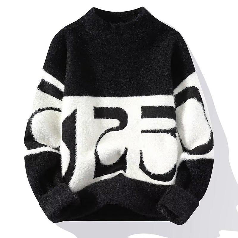 Men s Slim Fit Long Sleeve Knit Sweater – Korean Style for Autumn & Winter 3XL