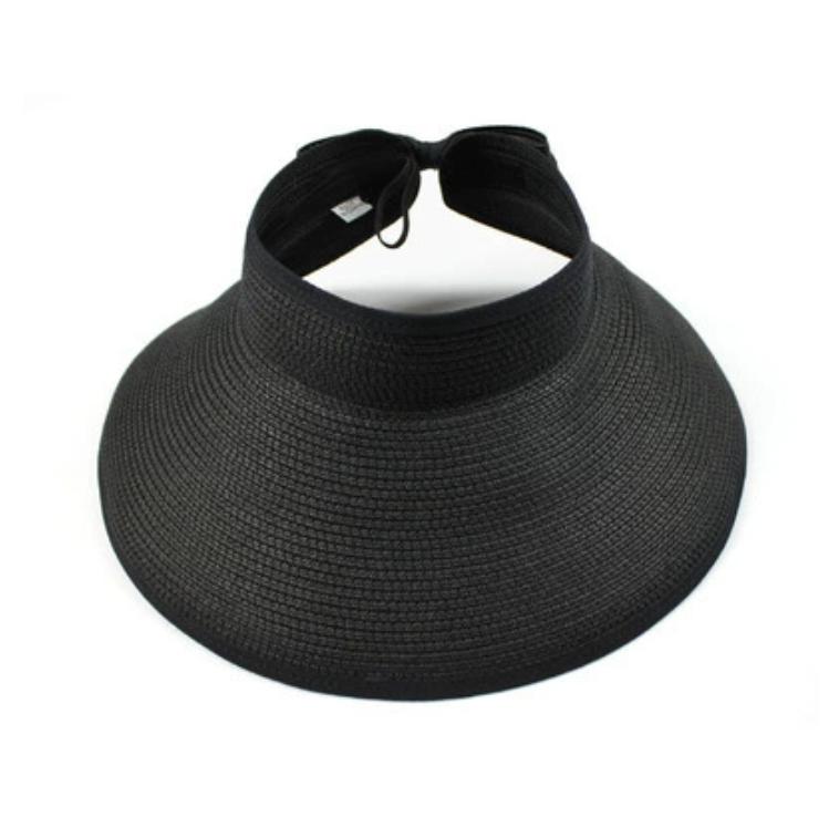 2025 Women Sun Visors June Wide Brim Foldable Packable Roll Up Ponytail Beach Hat Straw Visor Sun Hats