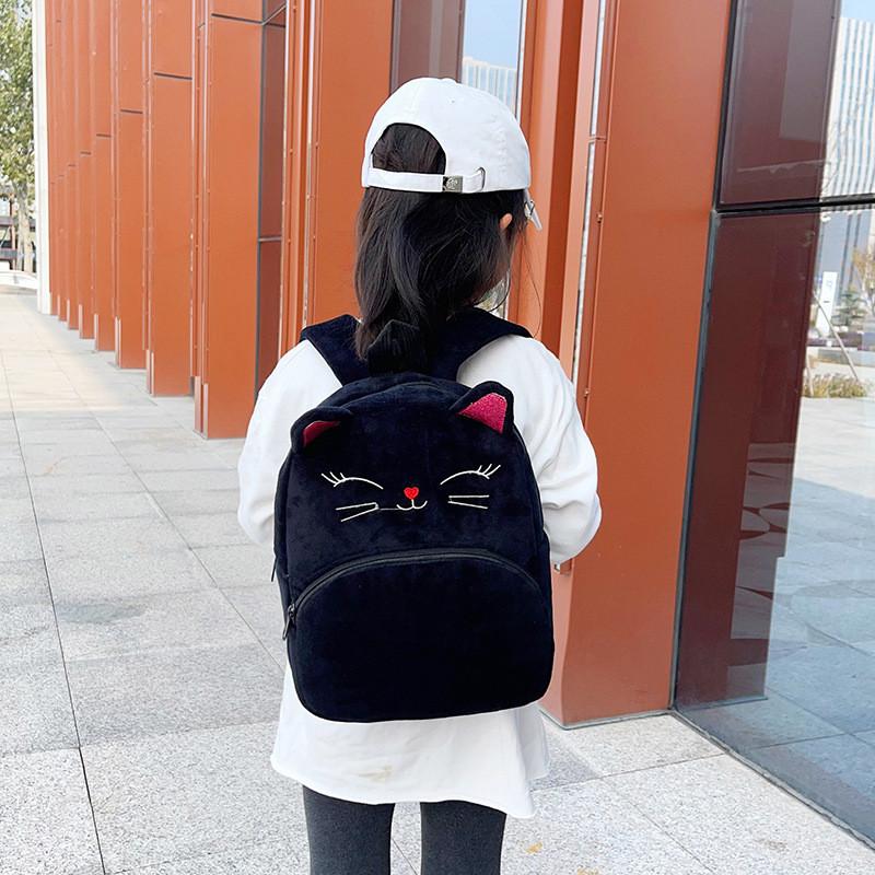 Kids Cartoon Plush Cat Backpack With Breathable Straps For Kindergarten School