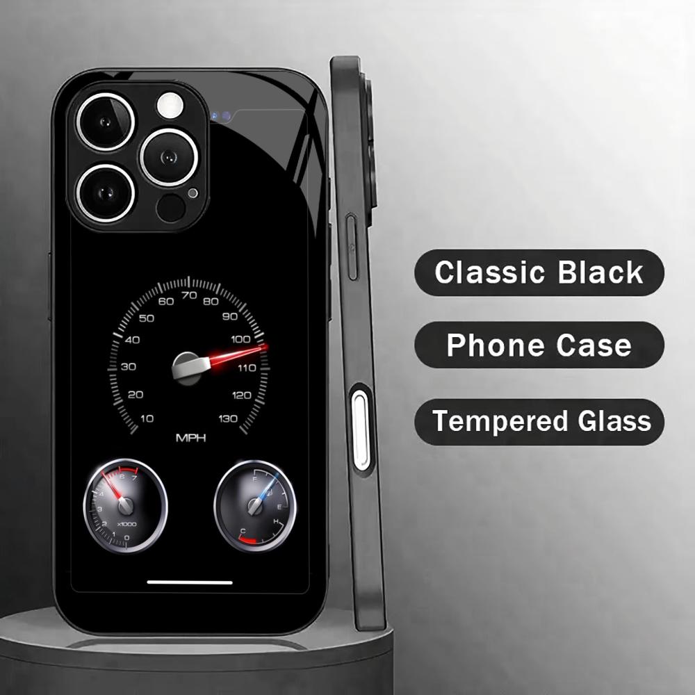 Black Car Dashboard Art mobile phones Glass phone case for iphone 17 pro max cover for iPhone 17 16 15 14 13 12 11pm Pro Plus