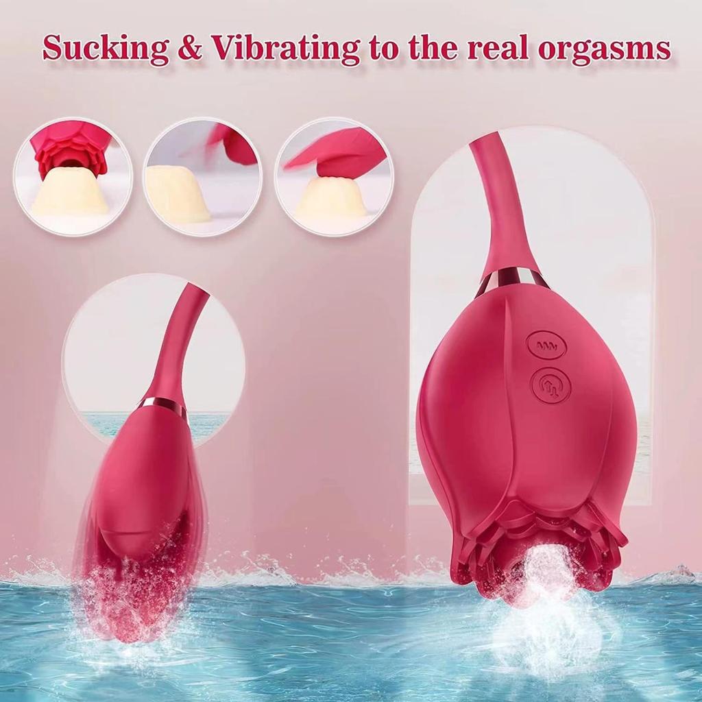 Rose Flower Dual-Head Vibrating Egg & Telescopic Massager