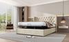 Upholstered Wingback Velvet Bed, Button Tufting, 180*200, Hydraulic Storage Bed, Slatted Frame, Underside Dirt-Repellent Black Non-Woven Fabric, Beige