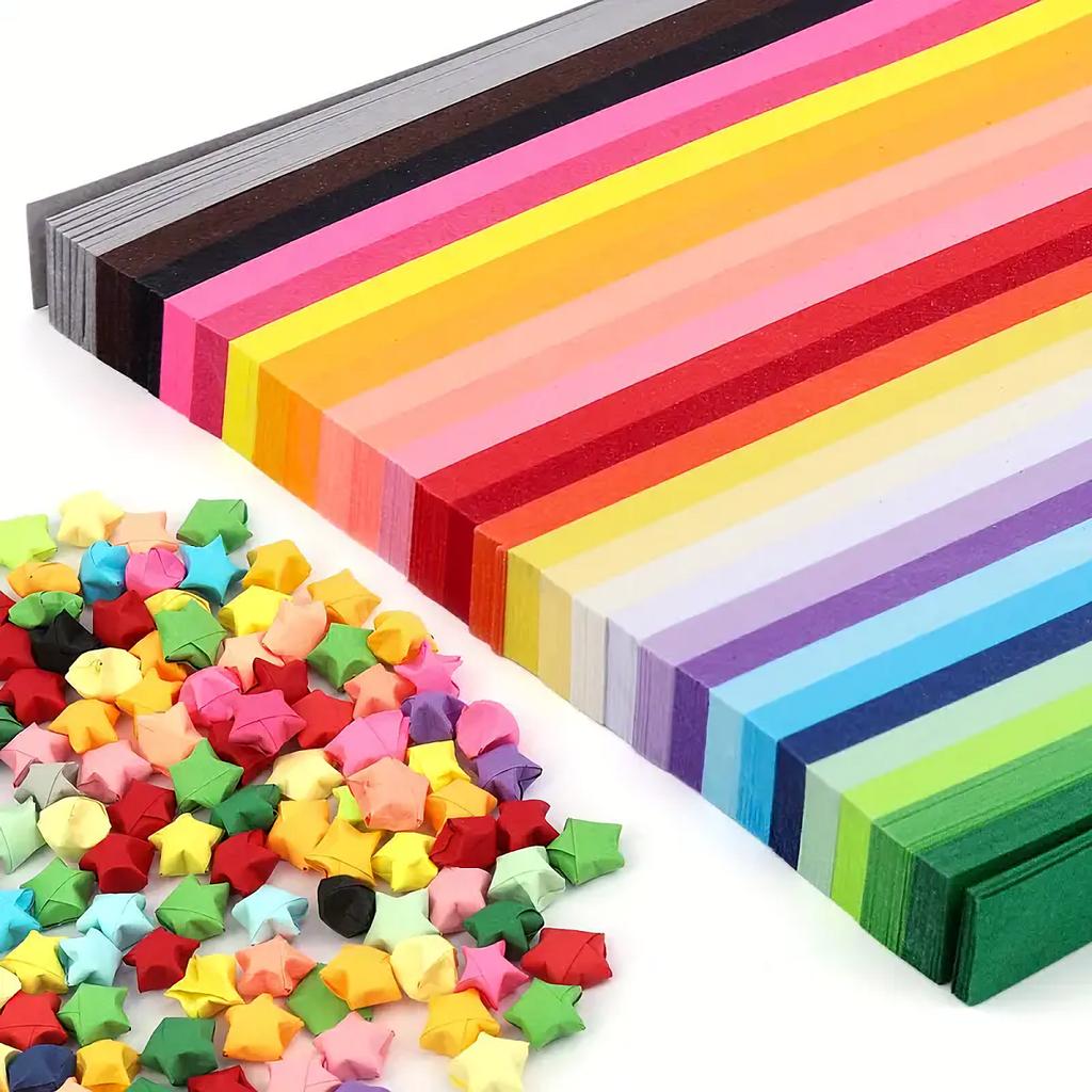 Sada oboustranného origami papíru s motivem hvězdy, 1030 listů, 27 zářivých náhodných barev, ideální pro ručně vyráběné dekorace s motivem hvězdy, DIY umělecké tvoření