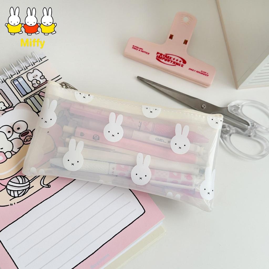 Kawaii Cute Miffy Rabbit Pen Case PVC Printed Stationery Bag Fashionable Student Transparent Pen Case Waterproof Storage Bag