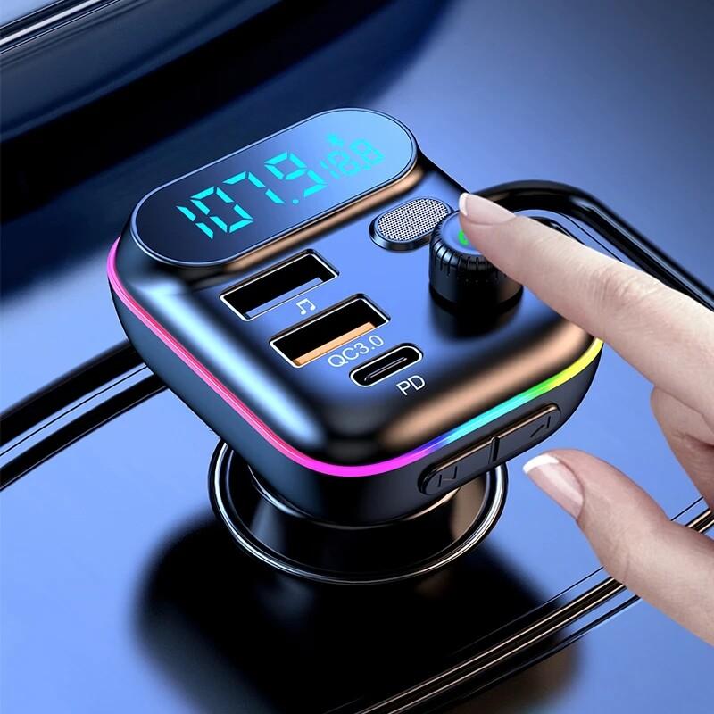 

Автомобильный Bluetooth 5.0 FM-передатчик Dual USB 3.1A Type C PD Адаптер автомобильного зарядного устройства Громкая связь Mp3-плеер Поддержка TF-карты для Samsung чёрный