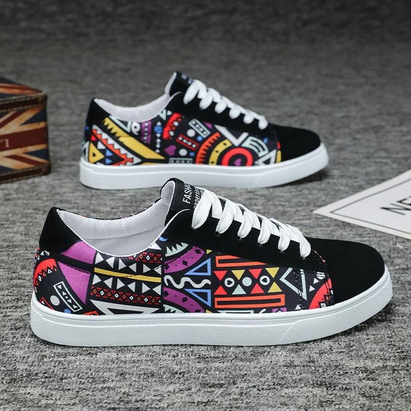 Heren Sportschoenen Hardloopschoenen Canvas Geometrische Stijl Veterschoenen Mode Sneakers Koppel Mode Graffiti Print Skate Schoenen Heren