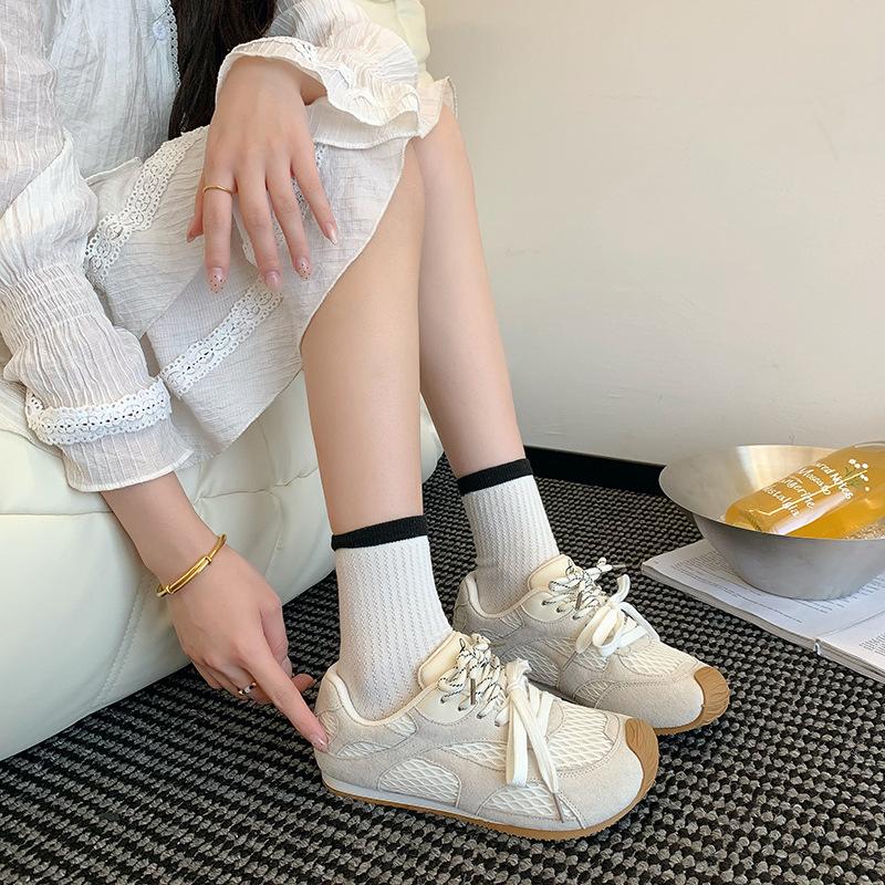 Round Head Versatile Mesh Retro German Training Shoes Lace-up Fashion Breathable Sports Shoes Trend Inner Height Increase Internet Celebrity Casual Sh