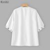 ZANZEA Summer Women Round Neck Short Sleeve Crochet Embroidery Casual Blouse