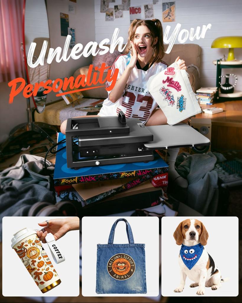 Hybrid Heat Press, 380 X 380 Mm, 5-in-1 Multifunction, Heat Up Fast and Even, All-New Patented Design, Easy To Control, Sublimation Press Machine for