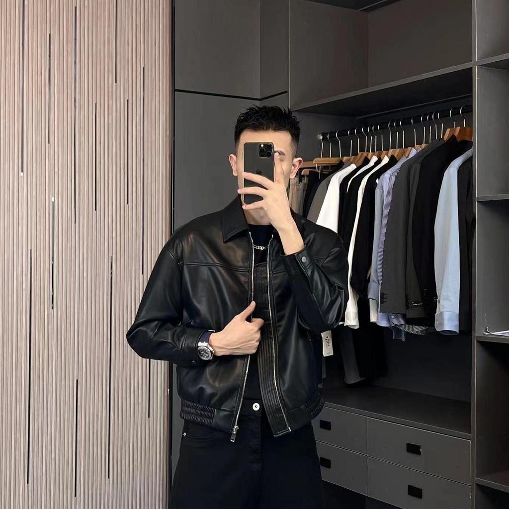 Sleek Men's Autumn/Winter Leather Motorcycle Jacket - Stylish Lapel Design, Cool & Handsome Outerwear, High-Quality Soft Leather