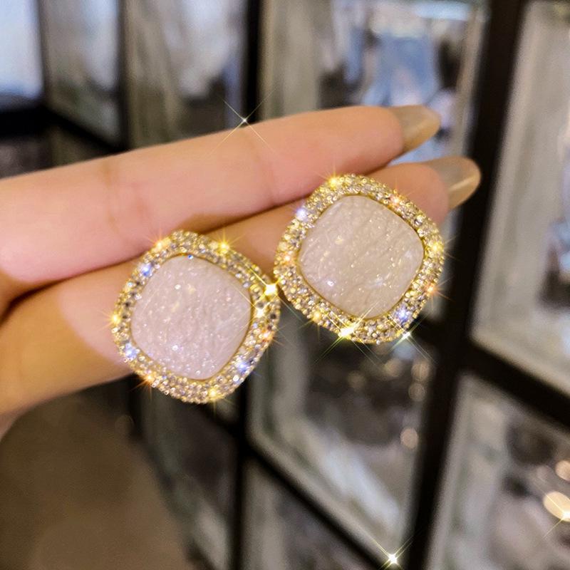 Elegant Rhinestone Geometric Square Double-Layer Stud Earrings for Women