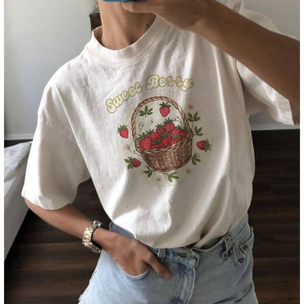 Summer European and American New Fashion Fruit Printing Casual Loose Round Neck Versatile Women's Cotton T-shirt Casual Wear