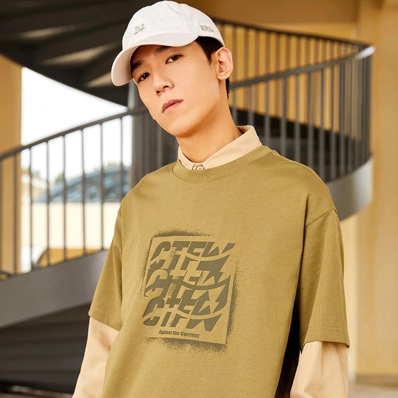 Li Ning CF Sports Fashion Series Letter Print Round Neck Short Sleeve T-Shirt Men Tops Seed-Brown AHSS587-3