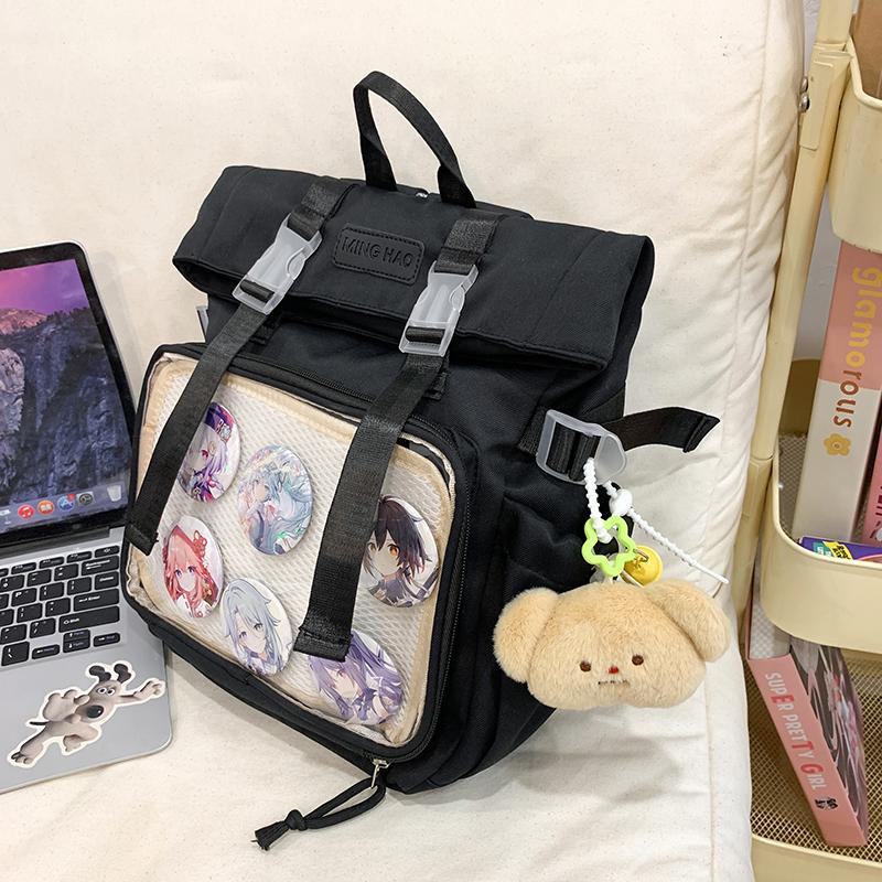 Cute Girls Clear Window Backpack For Pin Display Large Capacity Japanese Ita Bag Student Laptop Rucksack Women Oxford Handbag