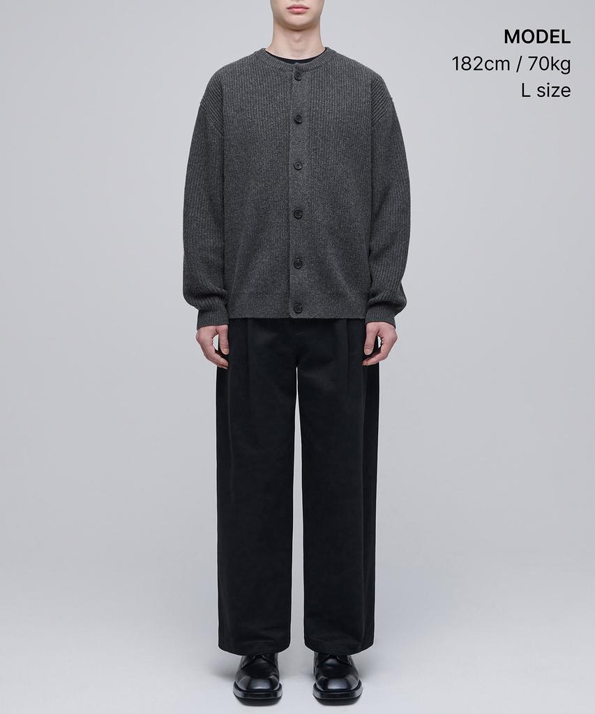 Musinsa Standard Relaxed Ribbed Round Neck Cardigan [Medium Gray]
