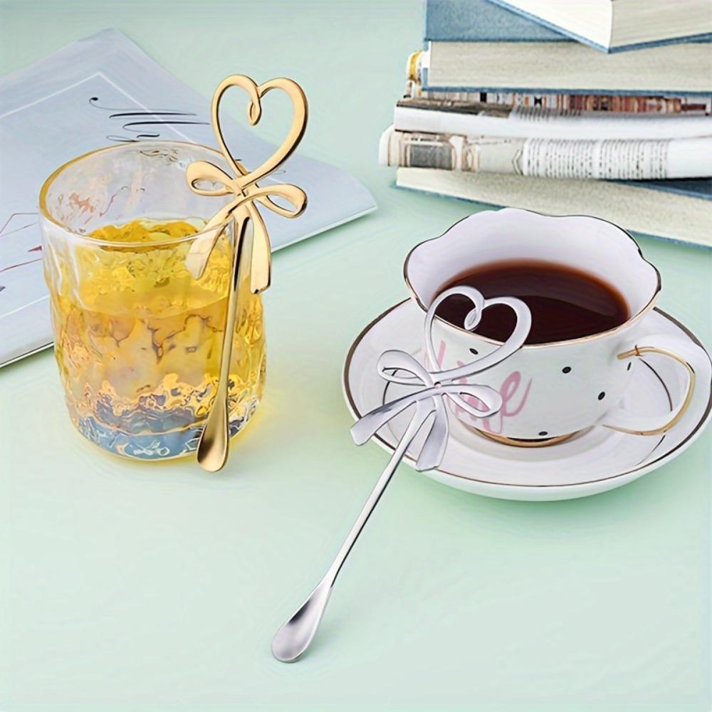 2 pcs Heart Bowknot Hanging Cup Spoon, Love Butterfly Coffee Spoon, Stainless Steel Coffee Stirring Spoon, Stainless Steel Love Bow Spoons
