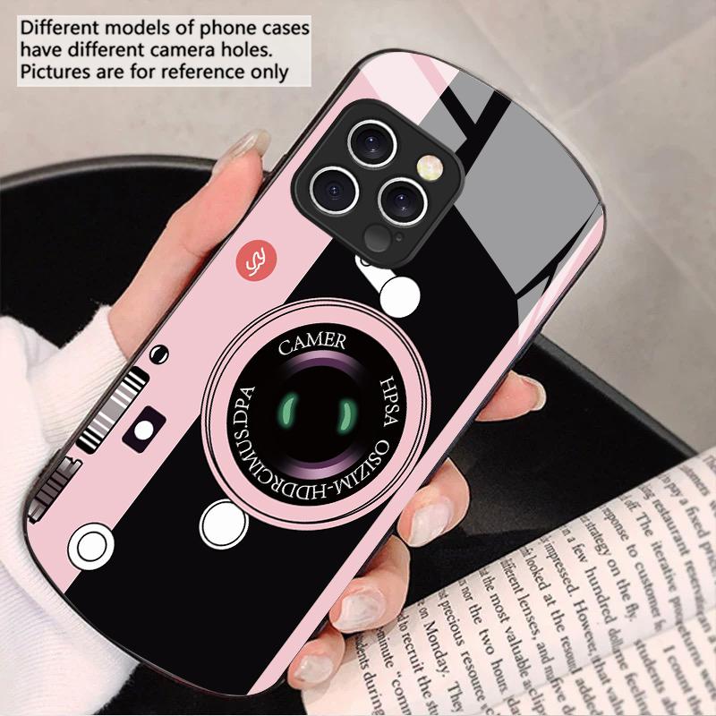 Dark Green Camera Pattern For iPhone 16 15 14 13 Plus 12 Mini 11 Pro Max XR Xs Max X 7 8 6 6S 2022 Elliptical Glass Phone Case